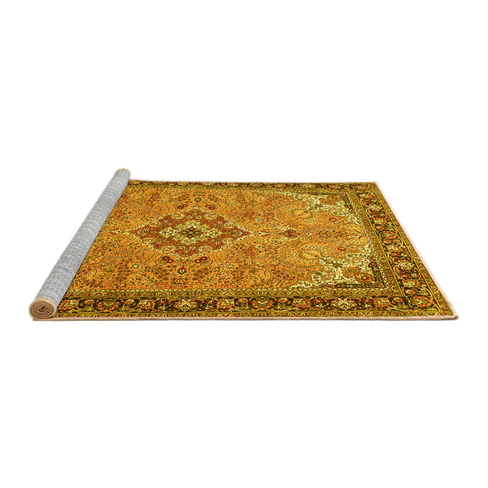 Sideview of Machine Washable Medallion Yellow Traditional Rug, wshtr4530yw