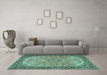 Machine Washable Medallion Turquoise Traditional Area Rugs in a Living Room,, wshtr4530turq