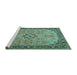 Sideview of Machine Washable Medallion Turquoise Traditional Area Rugs, wshtr4530turq