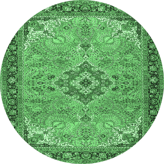Round Machine Washable Medallion Emerald Green Traditional Area Rugs, wshtr4530emgrn