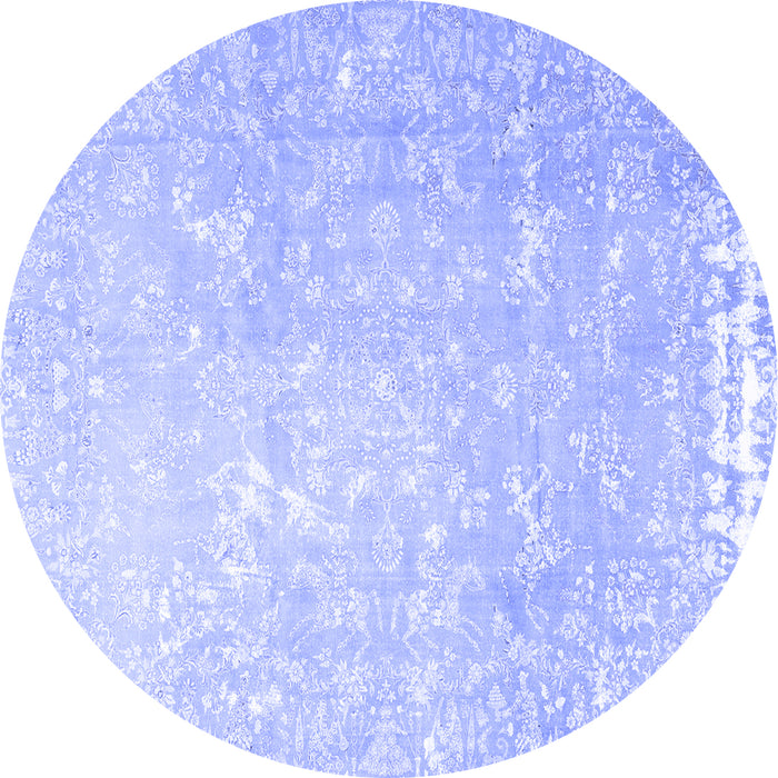 Round Machine Washable Oriental Blue Traditional Rug, wshtr4531blu