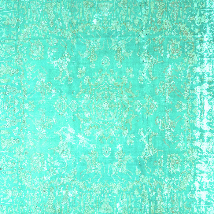 Square Machine Washable Oriental Turquoise Traditional Area Rugs, wshtr4531turq