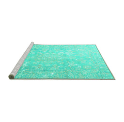 Sideview of Machine Washable Oriental Turquoise Traditional Area Rugs, wshtr4531turq