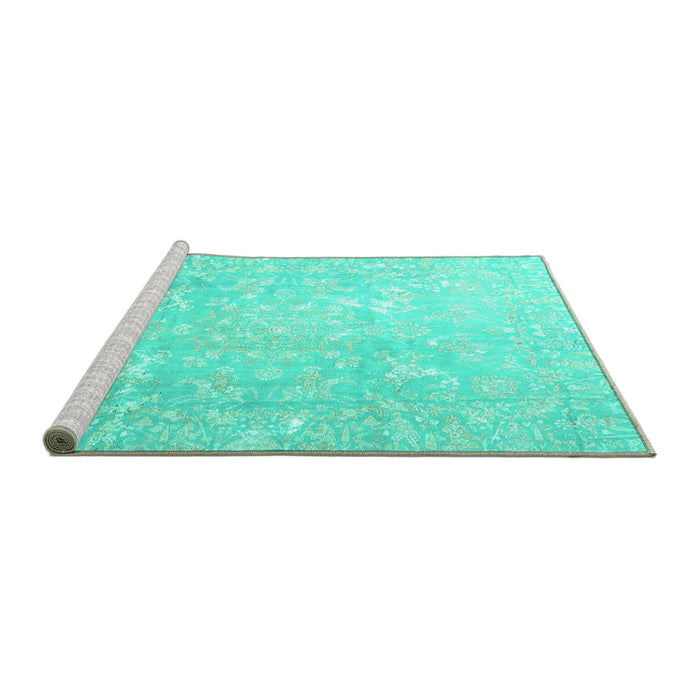 Sideview of Machine Washable Oriental Turquoise Traditional Area Rugs, wshtr4531turq