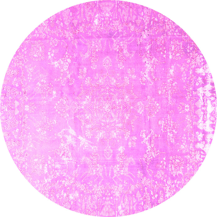 Round Machine Washable Oriental Pink Traditional Rug, wshtr4531pnk