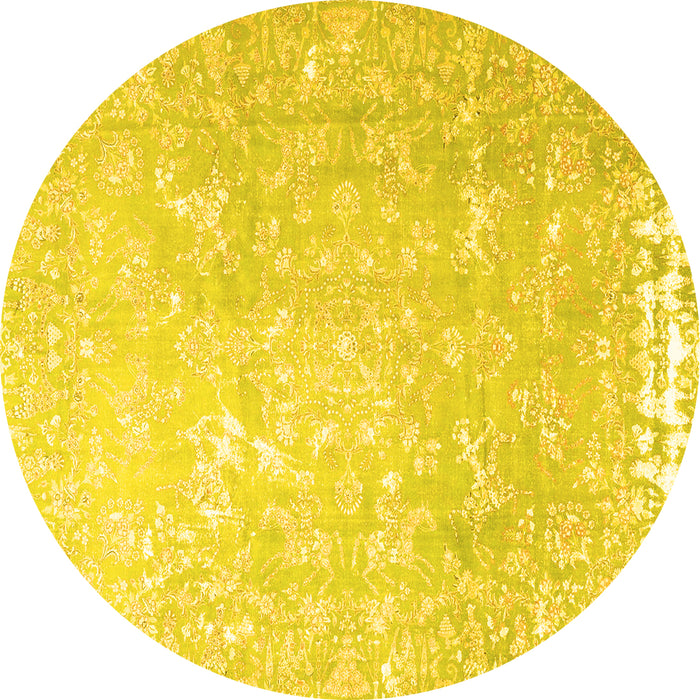 Round Machine Washable Oriental Yellow Traditional Rug, wshtr4531yw