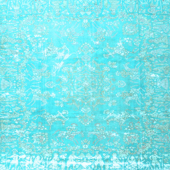 Square Machine Washable Oriental Light Blue Traditional Rug, wshtr4531lblu
