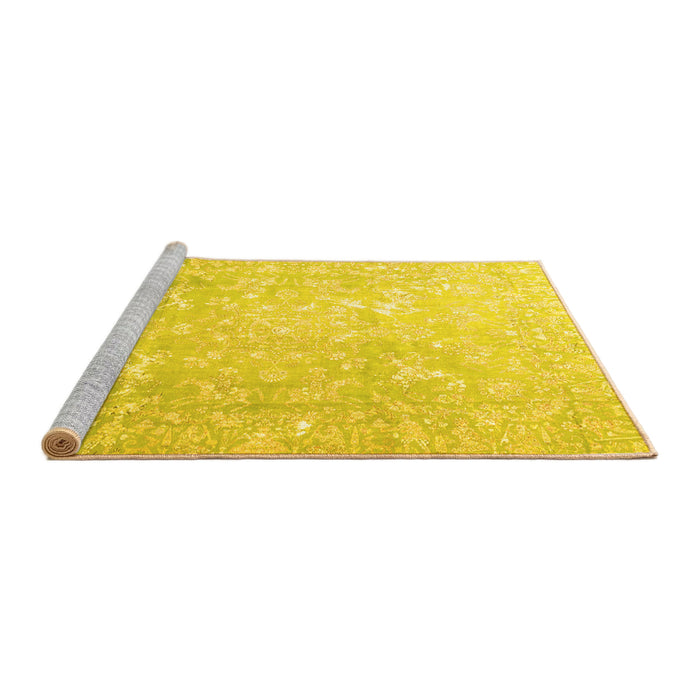 Sideview of Machine Washable Oriental Yellow Traditional Rug, wshtr4531yw