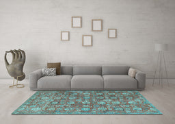 Machine Washable Persian Light Blue Traditional Rug in a Living Room, wshtr4532lblu