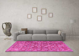 Machine Washable Persian Pink Traditional Rug in a Living Room, wshtr4532pnk