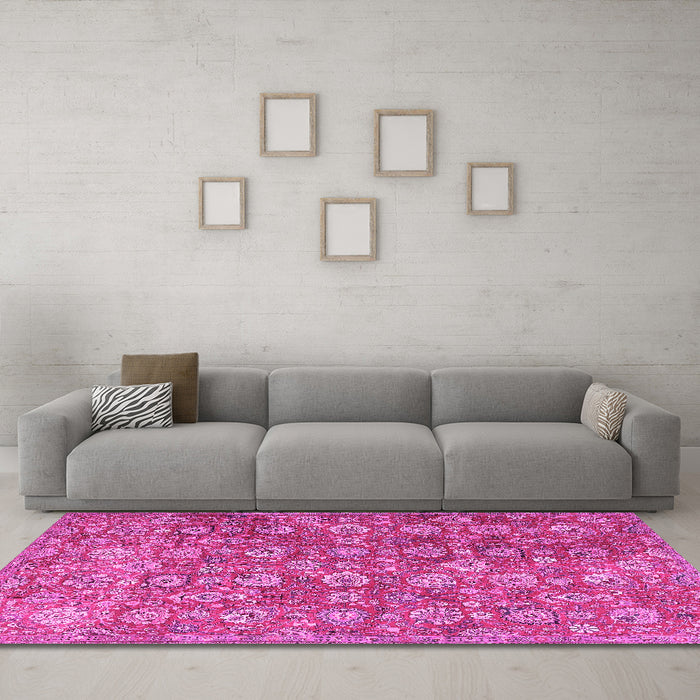 Machine Washable Persian Pink Traditional Rug in a Living Room, wshtr4532pnk