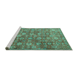Sideview of Machine Washable Persian Turquoise Traditional Area Rugs, wshtr4532turq