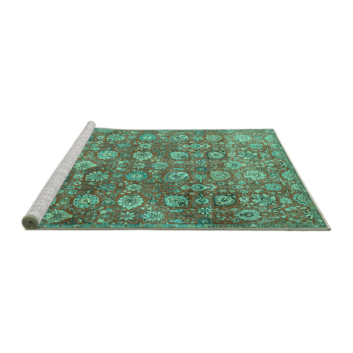 Sideview of Machine Washable Persian Turquoise Traditional Area Rugs, wshtr4532turq