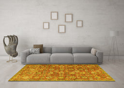 Machine Washable Persian Yellow Traditional Rug in a Living Room, wshtr4532yw