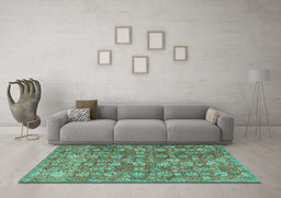 Machine Washable Persian Turquoise Traditional Area Rugs in a Living Room,, wshtr4532turq