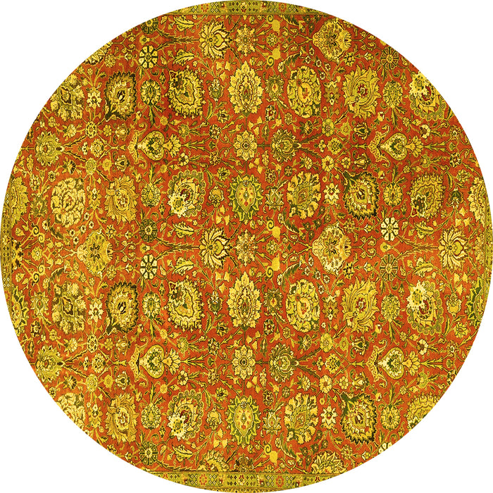 Round Machine Washable Persian Yellow Traditional Rug, wshtr4532yw