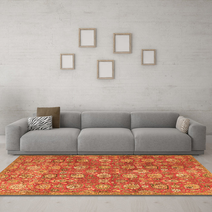 Machine Washable Persian Orange Traditional Area Rugs in a Living Room, wshtr4532org