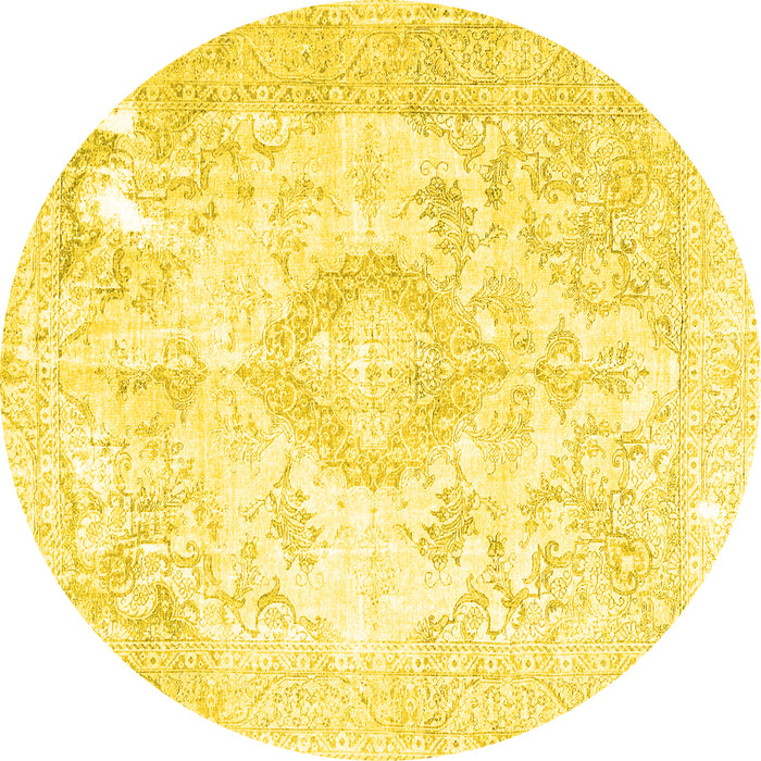 Round Machine Washable Persian Yellow Traditional Rug, wshtr4533yw