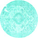 Round Machine Washable Persian Turquoise Traditional Area Rugs, wshtr4533turq