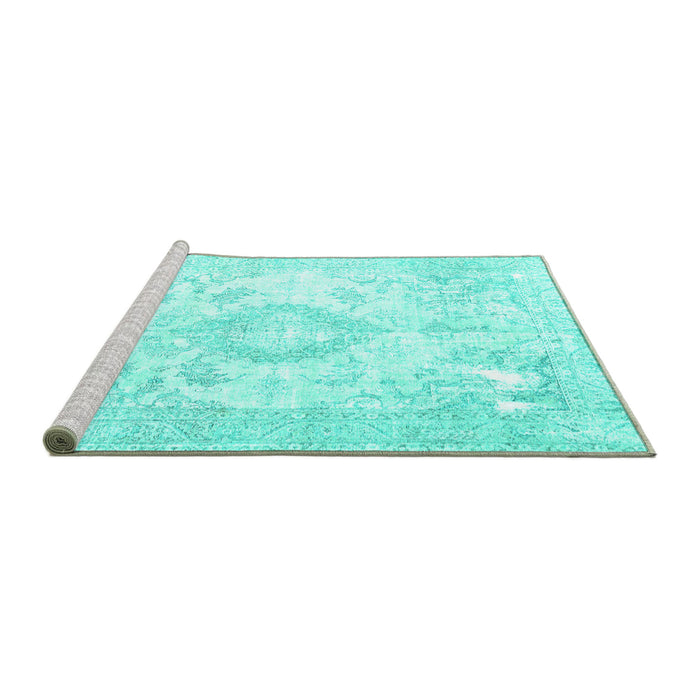 Sideview of Machine Washable Persian Turquoise Traditional Area Rugs, wshtr4533turq