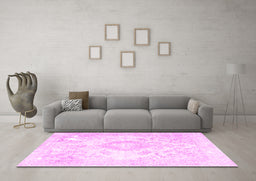 Machine Washable Persian Pink Traditional Rug in a Living Room, wshtr4533pnk