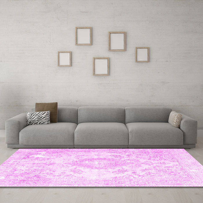 Machine Washable Persian Pink Traditional Rug in a Living Room, wshtr4533pnk