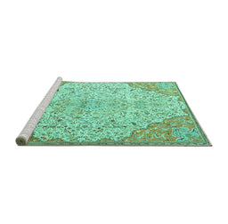 Sideview of Machine Washable Persian Turquoise Traditional Area Rugs, wshtr4534turq