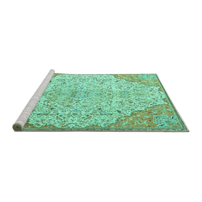 Sideview of Machine Washable Persian Turquoise Traditional Area Rugs, wshtr4534turq