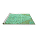 Sideview of Machine Washable Persian Turquoise Traditional Area Rugs, wshtr4534turq