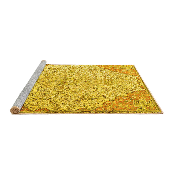 Sideview of Machine Washable Persian Yellow Traditional Rug, wshtr4534yw