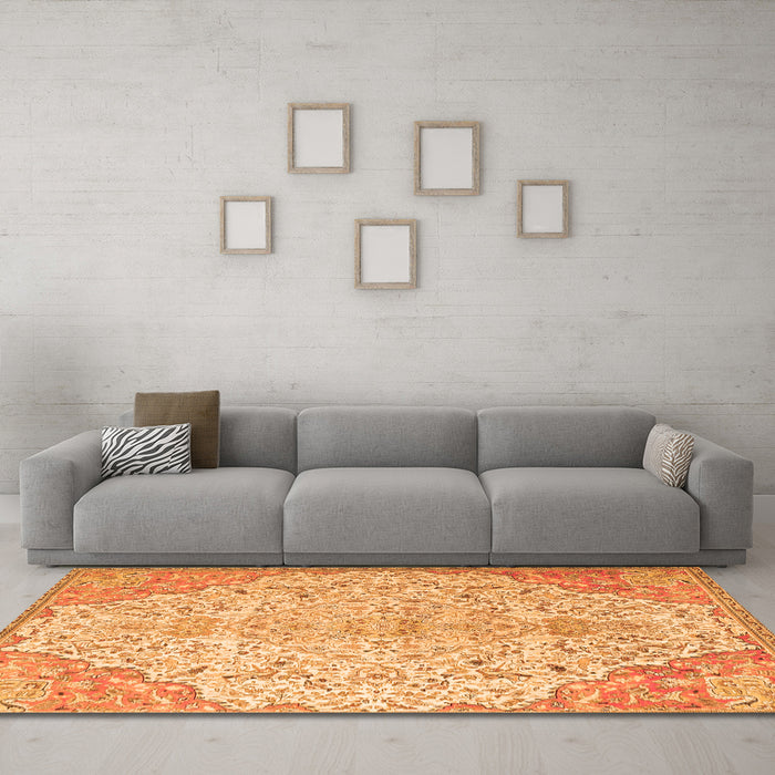 Machine Washable Persian Orange Traditional Area Rugs in a Living Room, wshtr4534org