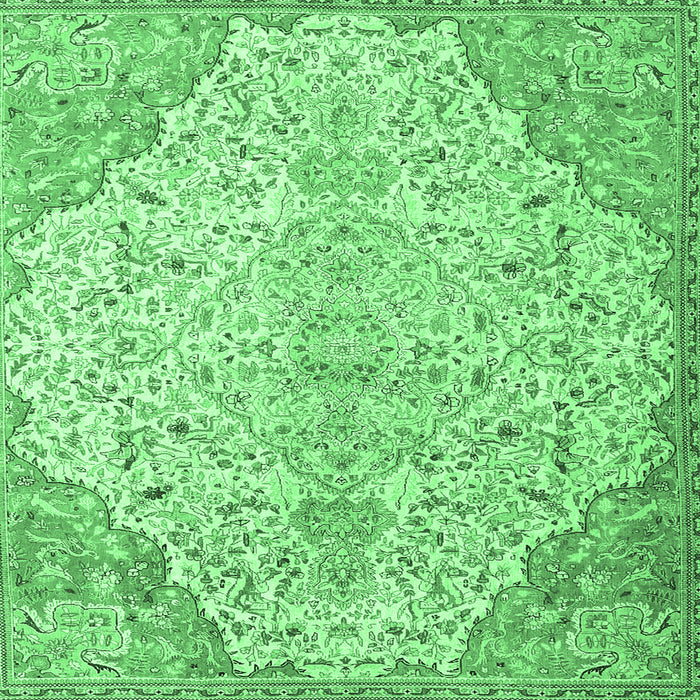 Square Machine Washable Persian Emerald Green Traditional Area Rugs, wshtr4534emgrn
