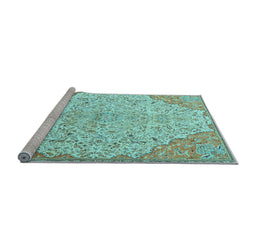 Sideview of Machine Washable Persian Light Blue Traditional Rug, wshtr4534lblu