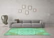 Machine Washable Persian Turquoise Traditional Area Rugs in a Living Room,, wshtr4534turq