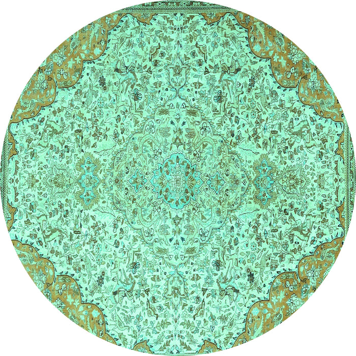 Round Persian Turquoise Traditional Rug, tr4534turq