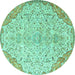 Round Persian Turquoise Traditional Rug, tr4534turq