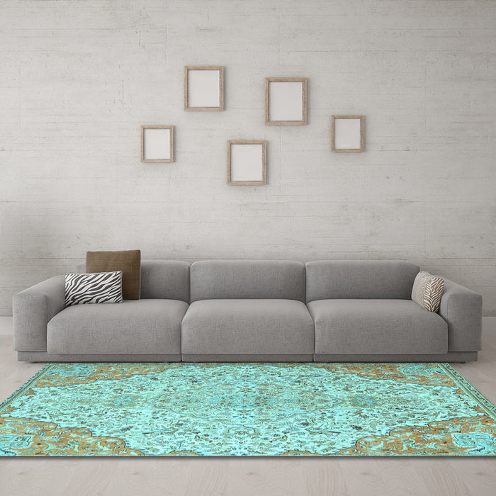Machine Washable Persian Light Blue Traditional Rug in a Living Room, wshtr4534lblu