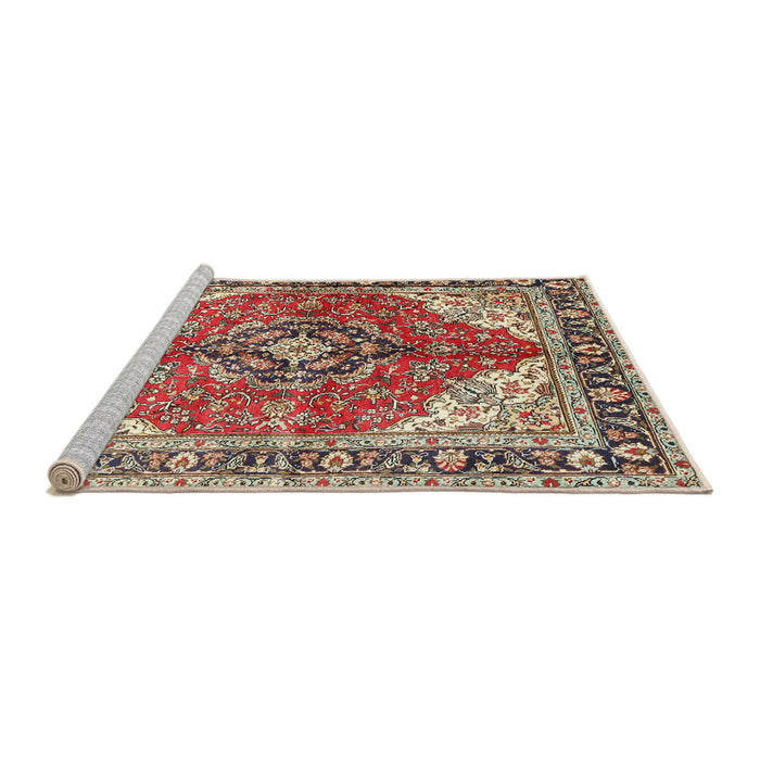 Sideview of Machine Washable Traditional Brown Red Rug, wshtr4535