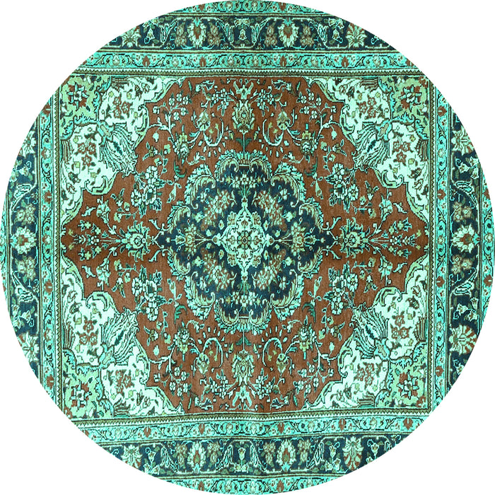 Round Medallion Turquoise Traditional Rug, tr4535turq