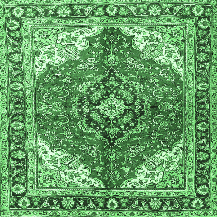 Square Medallion Emerald Green Traditional Rug, tr4535emgrn