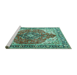 Sideview of Machine Washable Medallion Turquoise Traditional Area Rugs, wshtr4535turq