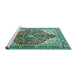 Sideview of Machine Washable Medallion Turquoise Traditional Area Rugs, wshtr4535turq