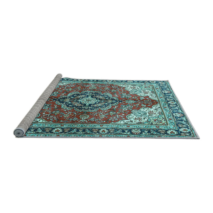 Sideview of Machine Washable Medallion Light Blue Traditional Rug, wshtr4535lblu