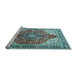 Sideview of Machine Washable Medallion Light Blue Traditional Rug, wshtr4535lblu