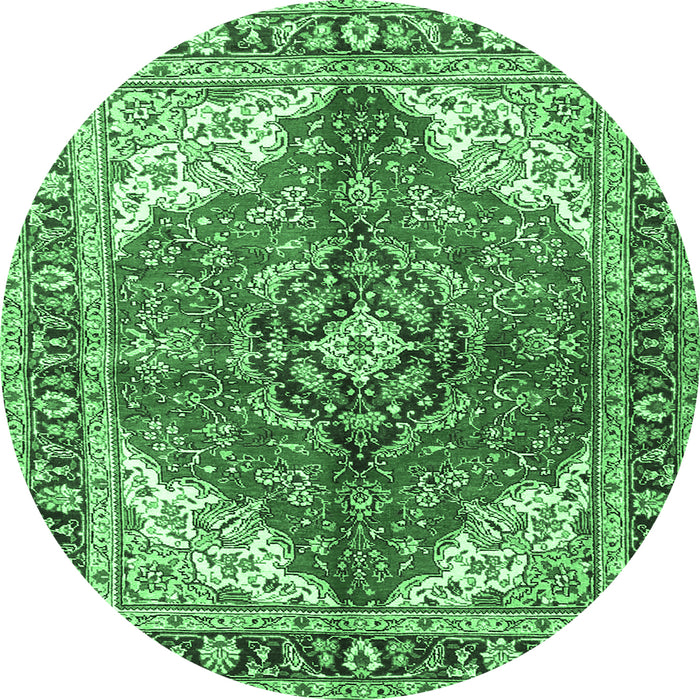 Round Medallion Emerald Green Traditional Rug, tr4535emgrn