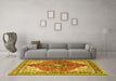 Machine Washable Medallion Yellow Traditional Rug in a Living Room, wshtr4535yw