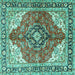 Square Machine Washable Medallion Turquoise Traditional Area Rugs, wshtr4535turq