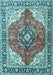 Machine Washable Medallion Light Blue Traditional Rug, wshtr4535lblu