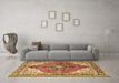 Machine Washable Medallion Brown Traditional Rug in a Living Room,, wshtr4535brn