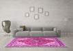 Machine Washable Medallion Pink Traditional Rug in a Living Room, wshtr4535pnk